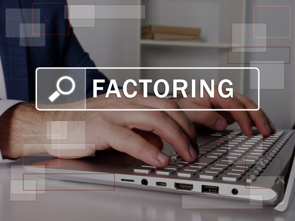 "FACTORING" written in the search bar of a photo with man on computer in background